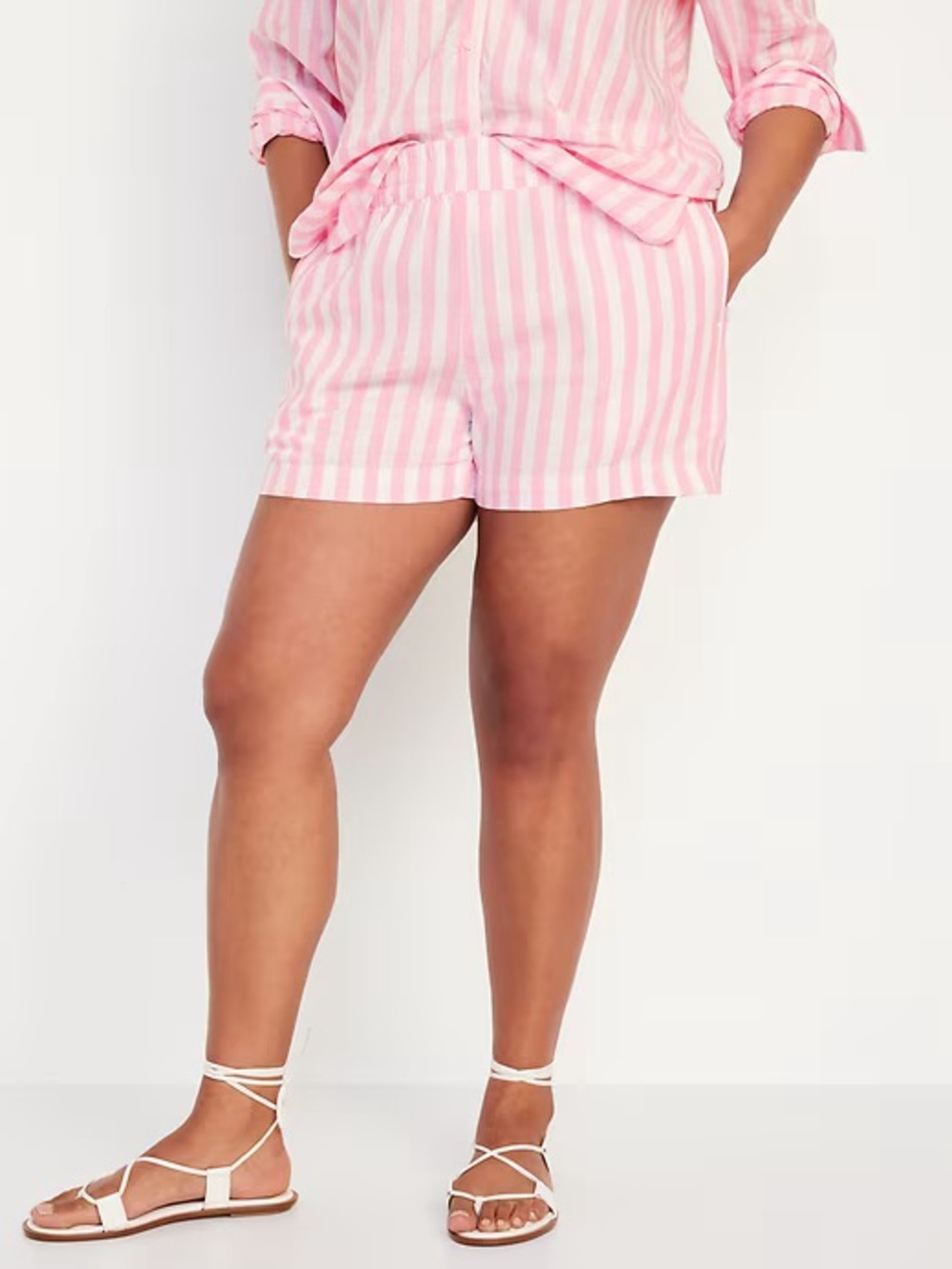 Old Navy Pink and White Striped Women's Shorts